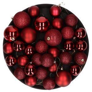 Kerstversiering set kerstballen donkerrood 6 - 8 - 10 cm - pakket van 62x stuks - Kerstbal