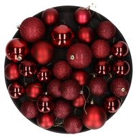 Kerstversiering set kerstballen donkerrood 6 - 8 - 10 cm - pakket van 62x stuks - Kerstbal - thumbnail