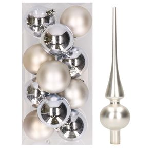 12x Zilveren kunststof kerstballen met glazen piek mat   -