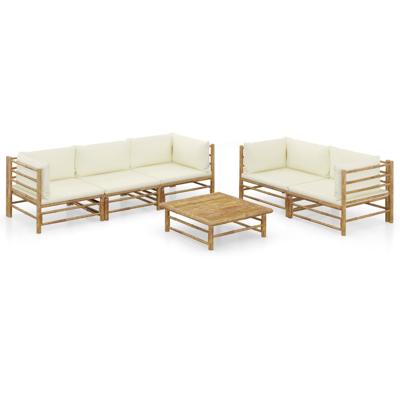 6-delige Loungeset met crèmewitte kussens bamboe