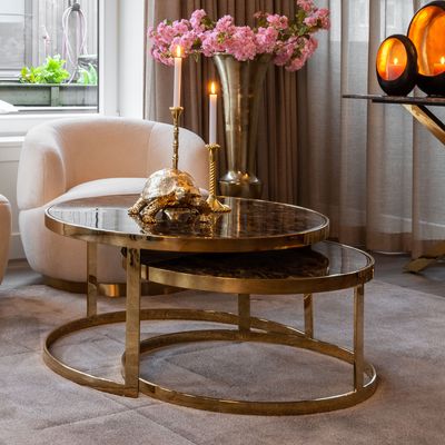 Richmond Ronde Salontafel 'Conrad' Set van 2 stuks, Faux Marmer