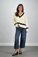 Sporty & Rich trui SRC Cableknit V-Neck WS06561302WH64 ecru/dark navy/forest