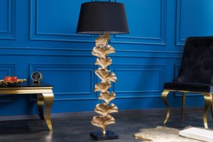 Design vloerlamp GINKGO 122cm zwarte stoffen kap gouden metalen handgemaakte marmeren voet - 41696