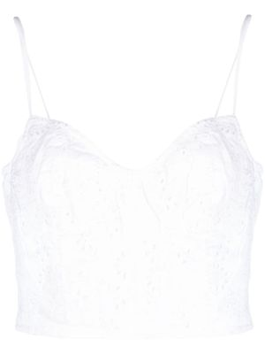 Polo Ralph Lauren haut crop à broderie anglaise - Blanc