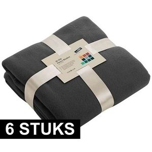 6x Fleece dekens/plaids donkergrijs 130 x 170 cm