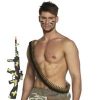 Carnaval verkleed accessoires wapens set - Soldaten machinegeweer 59 cm - kogelsriem - Rambo