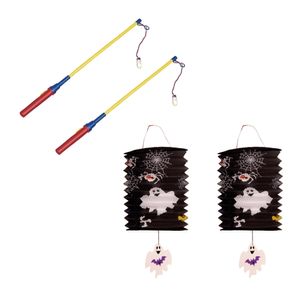 2x stuks treklampion 15 cm spook inclusief lampionstokjes