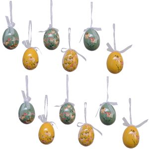 12x stuks decoratie paaseieren hangend - 6 cm - foam