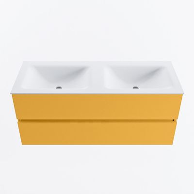MONDIAZ VICA 120cm badmeubel onderkast Ocher 2 lades. Wastafel CLOUD dubbel zonder kraangat, kleur Talc.
