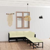 6-delige Loungeset met kussens poly rattan zwart
