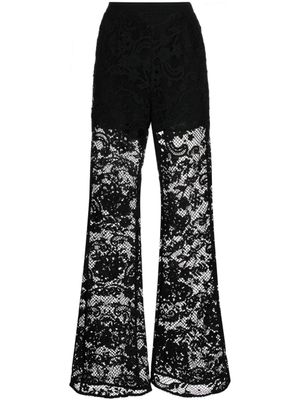 Self-Portrait pantalon à taille haute bordé de dentelle - Noir