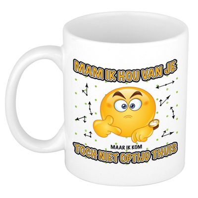 Moederdag mok - optijd thuis - wit - 300 ml - keramiek