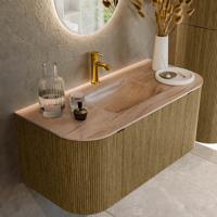 Badmeubel Mondiaz Kurve-Dlux | 100 cm | Meubelkleur Dusk | Wastafelkleur Saba | Solid surface | Wasbak midden spoelbak | 1 kraangat