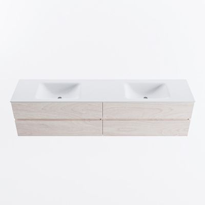 MONDIAZ VICA 200cm badmeubel onderkast Underlayment 4 lades. Wastafel CLOUD dubbel zonder kraangat, kleur Talc.