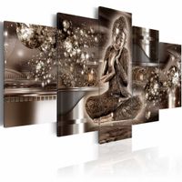 Schilderij - Innerlijke harmonie Boeddha, 5 luik, Bruin/Wit, 2 maten, Premium print