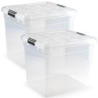 3x Opslagbakken/organizers met deksel 35 liter transparant - Opbergbox - thumbnail