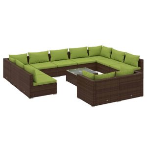 vidaXL 12-delige Loungeset met kussens poly rattan bruin