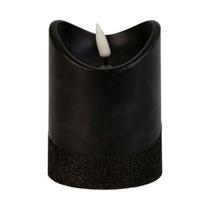 Led wax stompkaars - zwart - H10 x D7,5 cm - warm wit licht - 3D lont