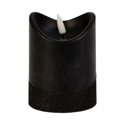 Led wax stompkaars - zwart - H10 x D7,5 cm - warm wit licht - 3D lont