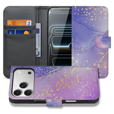 Watercolor Paars Hoesje Apple iPhone 17 Pro PU-Leer Met 3 Pasjes