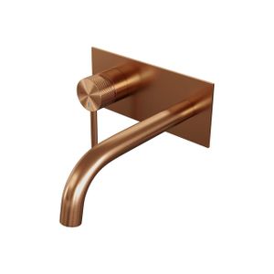 Brauer Copper Carving Wastafelmengkraan inbouw - gebogen uitloop rechts - hendel lang smal carving- afdekplaat - model A2 PVD - geborsteld koper 5-GK-083-B6