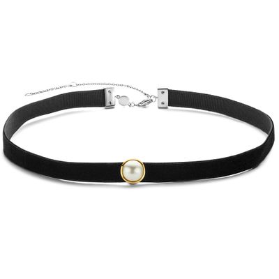TI SENTO-Milano 34006PW Ketting Choker Crystal Pearl zilver goudkleurig-zwart-wit 28,5-38,5 cm