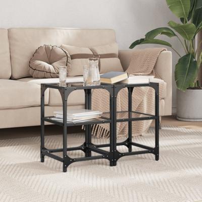 Salontafels 2 st met zwart glazen blad 30x30x45 cm staal