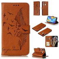 Feather patroon Litchi textuur horizontale Flip lederen draagtas met portemonnee & houder & kaartsleuven voor Huawei P30 Lite (bruin)