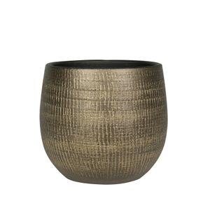 Plantenpot/bloempot in een strakke Modern design look metal goud Dia 26 cm en Hoogte 25.5 cm