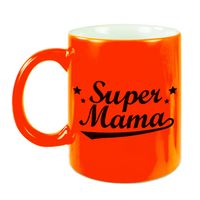 Super mama cadeau mok / beker neon oranje voor Moederdag 330 ml   - - thumbnail