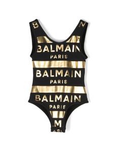 Balmain Kids maillot de bain métallisé à logo imprimé - Noir