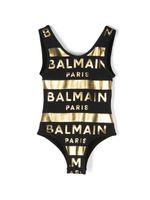 Balmain Kids maillot de bain métallisé à logo imprimé - Noir - thumbnail