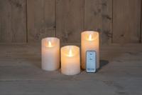 3ST KAARS PAREL WAX RUSTIEK BEWEGENDE VLAM 7,5X10/12,5/15CM AFSTANDSBEDIENING 3X3AAA - Annas collection