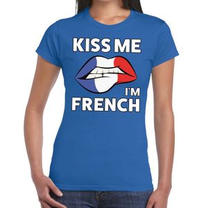 Kiss me I am French t-shirt blauw dames 2XL  -