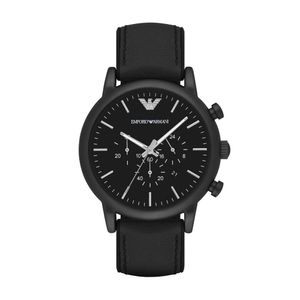 Emporio Armani AR1970 Horloge Luigi Chrono staal-leder zwart 46 mm
