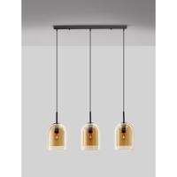 Lyora HanglampVelor 3-lichts zwart met amber glas recht - 9236740