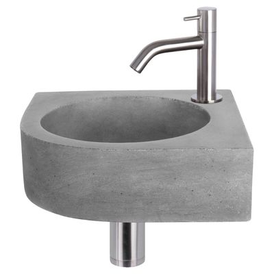 Fonteinset Differnz Cleo 31.5x31.5x10 cm Beton Donker Grijs Met Kraan Gebogen Mat Chroom Differnz