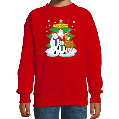 Kersttrui sweater voor kinderen - Kerst dieren vriendjes - rood - lange mouwen Kersttrui sweater voor kinderen - Kerst dieren vriendjes - rood - lange mouwen