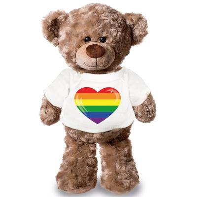 Knuffel teddybeer hartje - gaypride - 43 cm - pluche - met shirt