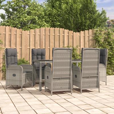 7-delige Tuinset met kussens poly rattan grijs