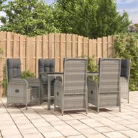 7-delige Tuinset met kussens poly rattan grijs