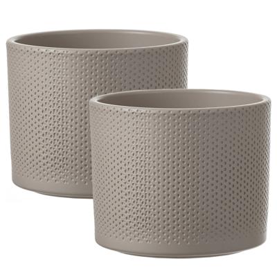 Mica Decorations Bloempot - 2x - taupe - keramiek - 17 x 14 cm
