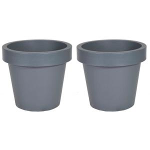 Plantenpot/bloempot - 2x - kunststof - grijs - Tuin buiten - D35 x H31 cm