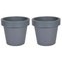 Plantenpot/bloempot - 2x - kunststof - grijs - Tuin buiten - D35 x H31 cm