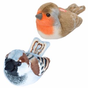 Set van 2x stuks pluche vogels knuffels van 14 cm met geluid