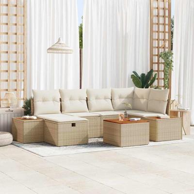 7-delige Tuinbankenset met kussens poly rattan beige