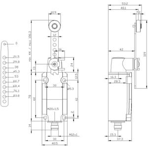 Siemens 3SE51140CH611AC5 3SE5114-0CH61-1AC5 Positieschakelaar 4 A Instelbare zwenkbare hendel, Metalen hendel, RVS spoel IP66/IP67 1 stuk(s)