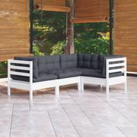 4-delige Loungeset met kussens grenenhout wit