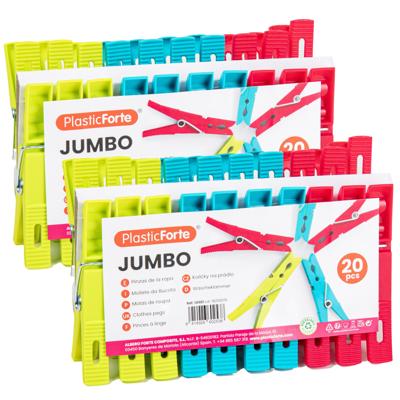 Plasticforte Wasknijpers XL - 40x stuks - felle kleuren mix - kunststof - 10 cm - Was ophangen