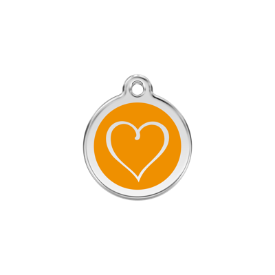 Tribal Heart Orange roestvrijstalen hondenpenning small/klein dia. 2 cm - Reddingo